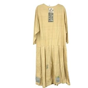 Blue Fish Vintage Dress Women Size Medium Large Yellow Long Lagonlook Pleated